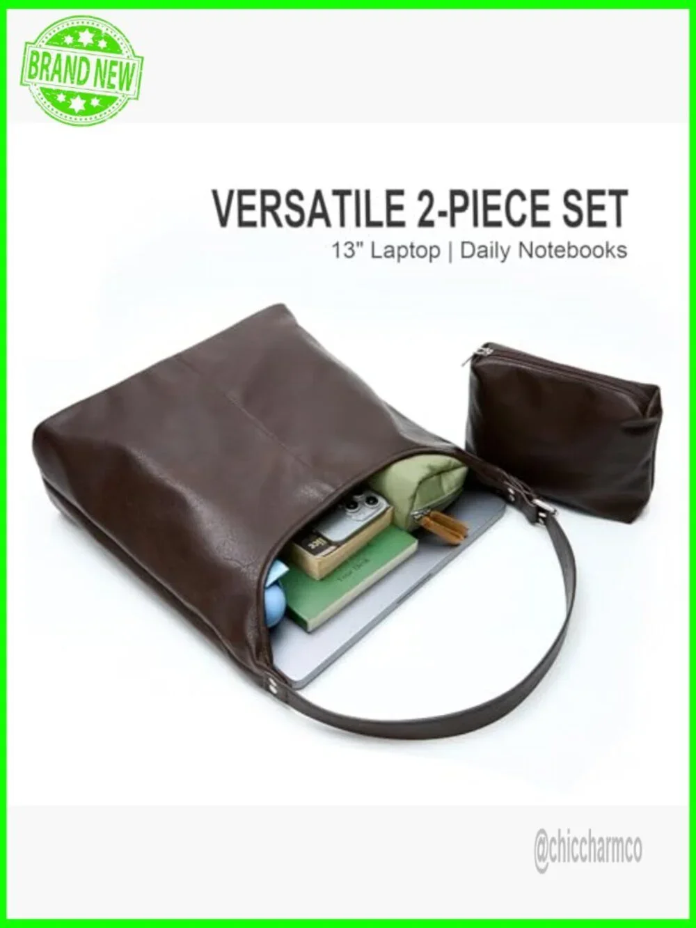 Vegan Leather Hobo Tote with Adjustable Strap & Matching Pouch